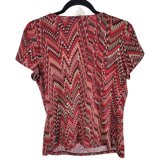NY Collection Womens Sz S Red Geometric Cap Sleeves Blouse - Picture 6 of 11